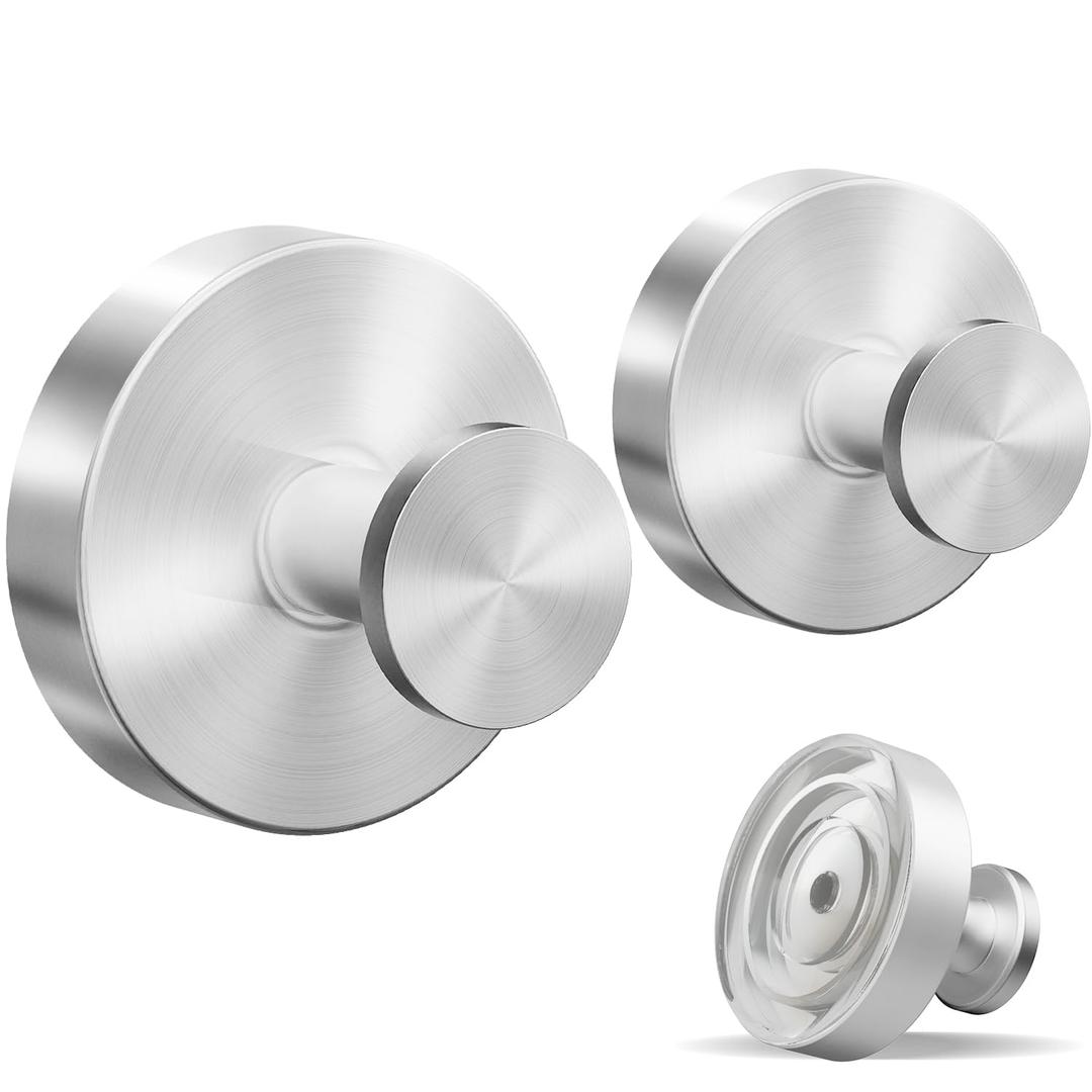 VEHHE Suction Cup Hooks for Shower 2 Pack, Heavy Duty Self-Adhesive Shower Hooks for Inside Shower, No-Drill Shower Hooks Suction Cup for Loofah, Bath Towel, Towel (Silver)