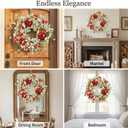 20 Inch Red Peony Wreath for Front Door, Romantic Lambs Ear Greenery with White Flowers, Elegant Wedding Decor, Spring Summer Artificial Floral Wall Accent