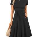 Prinbara Summer Dresses for Women 2025 Casual Fashion Short Sleeve Round Neck Pleated Dress Loose Comfort Flowy Dresses XL