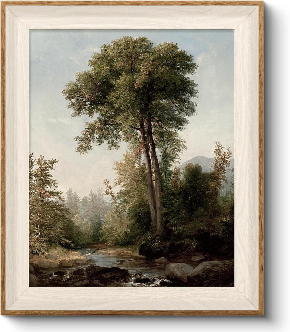 VIYYIEA Framed Canvas Wall Art, Trees Landscape Wall Art for Living Room, Vintage Natural Oil Painting Picture, Beautiful Scenery Home Decor, Bathroom Wall Decor -Twin Trees-(10"x12")