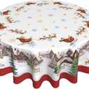 Giwawa 60in Christmas Round Tablecloth Santa Claus Sleigh Reindeer Table Cover Xmas Tree Winter Snowflakes Stain Resistant Waterproof Table Cloth for Kitchen Dining Holiday Indoor Outdoor Decor (One Size)