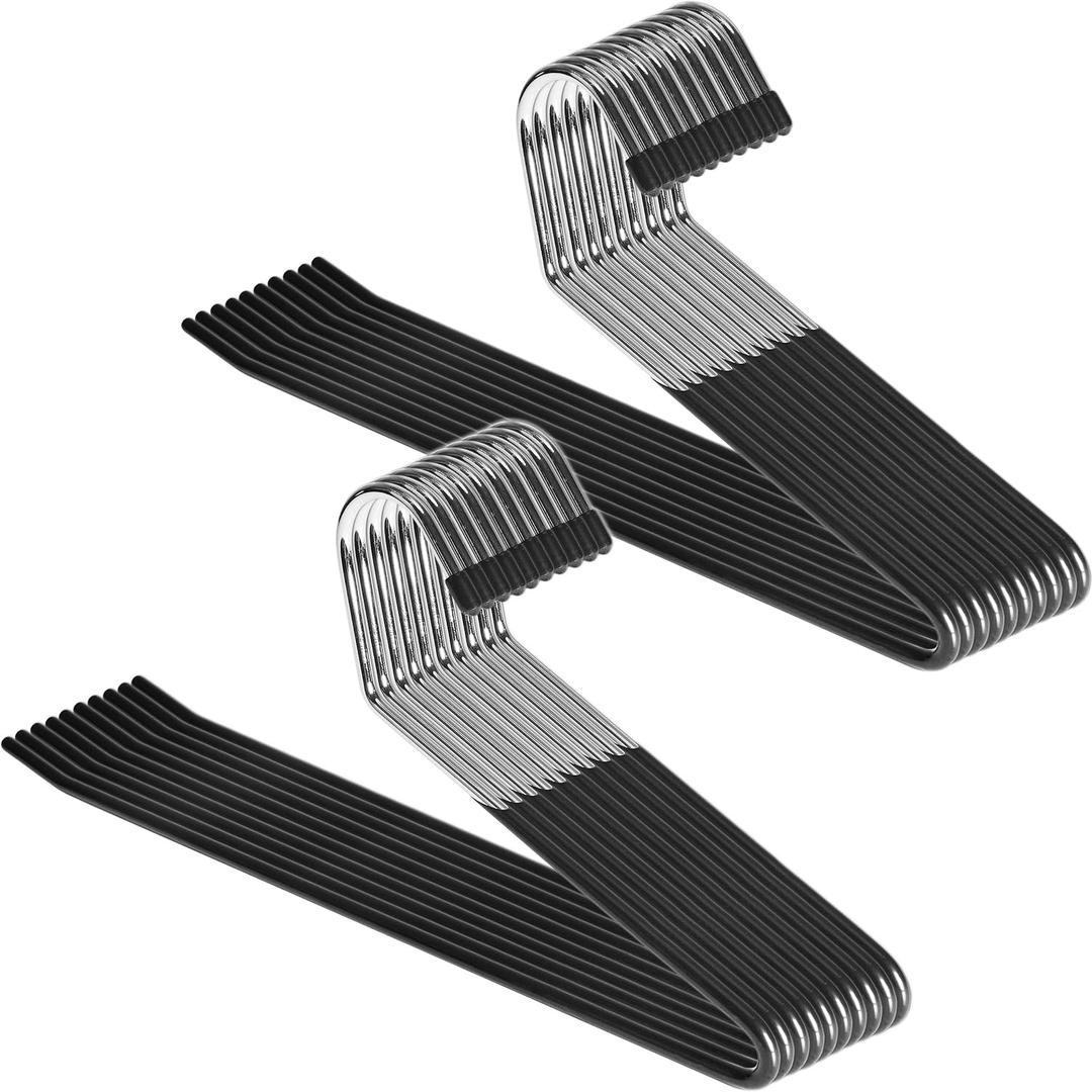 Zober Pants Hangers Non Slip - 20 Pack Open Ended Pants and Jean Hangers for Closet - Space Saving Clothes Hanger - Strong, Durable, Metal Pant Hangers (Black) (Chrome)