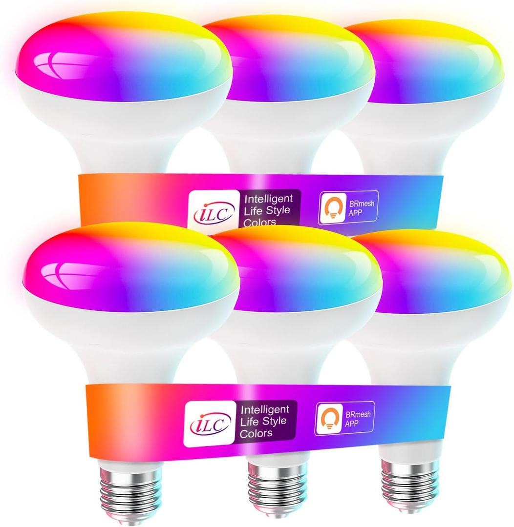 ILC BR30 Led Bulb, Alexa Flood Light Bulbs, Compatible with Alexa Required Echo Device, (Equivalent to 70W) Color Changing, Turntable 2700K-6000K Indoor(6 Packs) (Rgb Color + Tunable White)