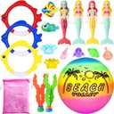 18 Pcs Diving Pool Toys for Kids Ages 3-12 Set with Storage Bag,Pool Games Summer Swim Water Sinking Mermaid Toys