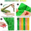 4 Pack Hawaiian Party Decorations, 3.28 FT x 7.05 FT Hawaii Tinsel Backdrop, Green Brown Yellow Foil Curtains Fringe Backdrop Party Streamer, Metallic Summer Decor Luau Party Decorations