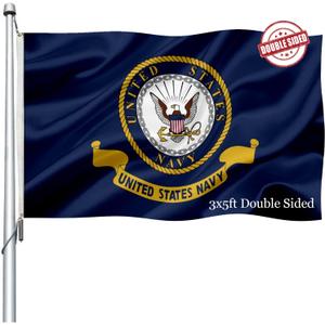 US Navy Emblem Flag Double Sided 3x5 Outdoor- Heavy Duty Naval Military Flags -United State Navy Flags Banner with 2 Brass Grommets 4 Rows Stitched