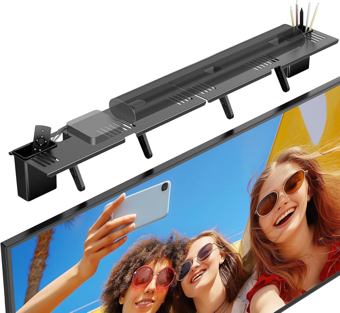 Soundbar Mount, No Drilling Steel TV Top Shelf with Storage Boxes, Sound bar Mount up to 15 lbs, Universal Sound Bar TV Mount Bracket, Soundbar Mount Above TVs Compatible with Samsung, Sony (33.8")