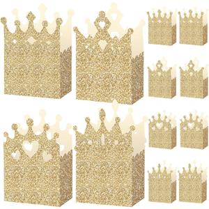 Outus 20 Pieces Princess Crown Boxes Glitter Princess Boxes Crown Candy Box Gold Party Favor Wedding Birthday Baby Shower Supplies