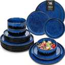 vancasso Starry 18 Pieces Dinnerware Sets for 6, Blue Reactive Glaze Dishes Sets, Ceramic Plates and Bowls Set, Dinner Salad Dessert Plates, and Cereal Bowls Set, Dishwasher and Microwave Safe