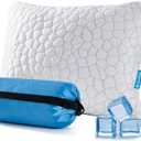 QUTOOL Cooling Pillow for Sleeping, CertiPUR-US Shredded Memory Foam Camping Pillow Set of 1, Backpacking for Hiking Gear, Portable Pillow with Travel Storage Bag, Soft Yet Support,White