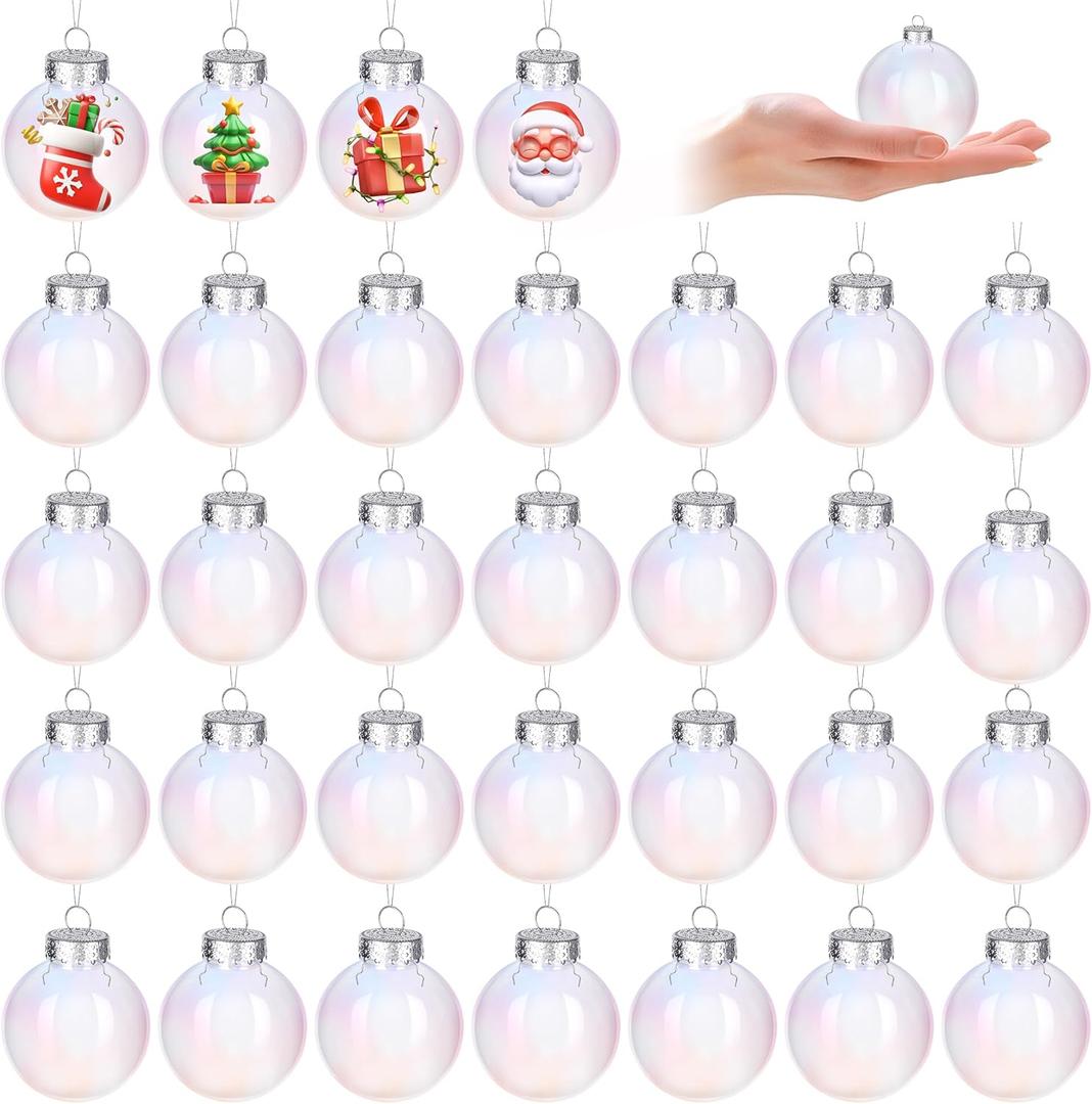 Aneco 60 Pcs Christmas Iridescent Ornaments Balls, 2.4 Inch Plastic Clear Ball with Fishing Line, Hanging Fillable Balls Ornament for Crafts DIY Xmas Tree Decor