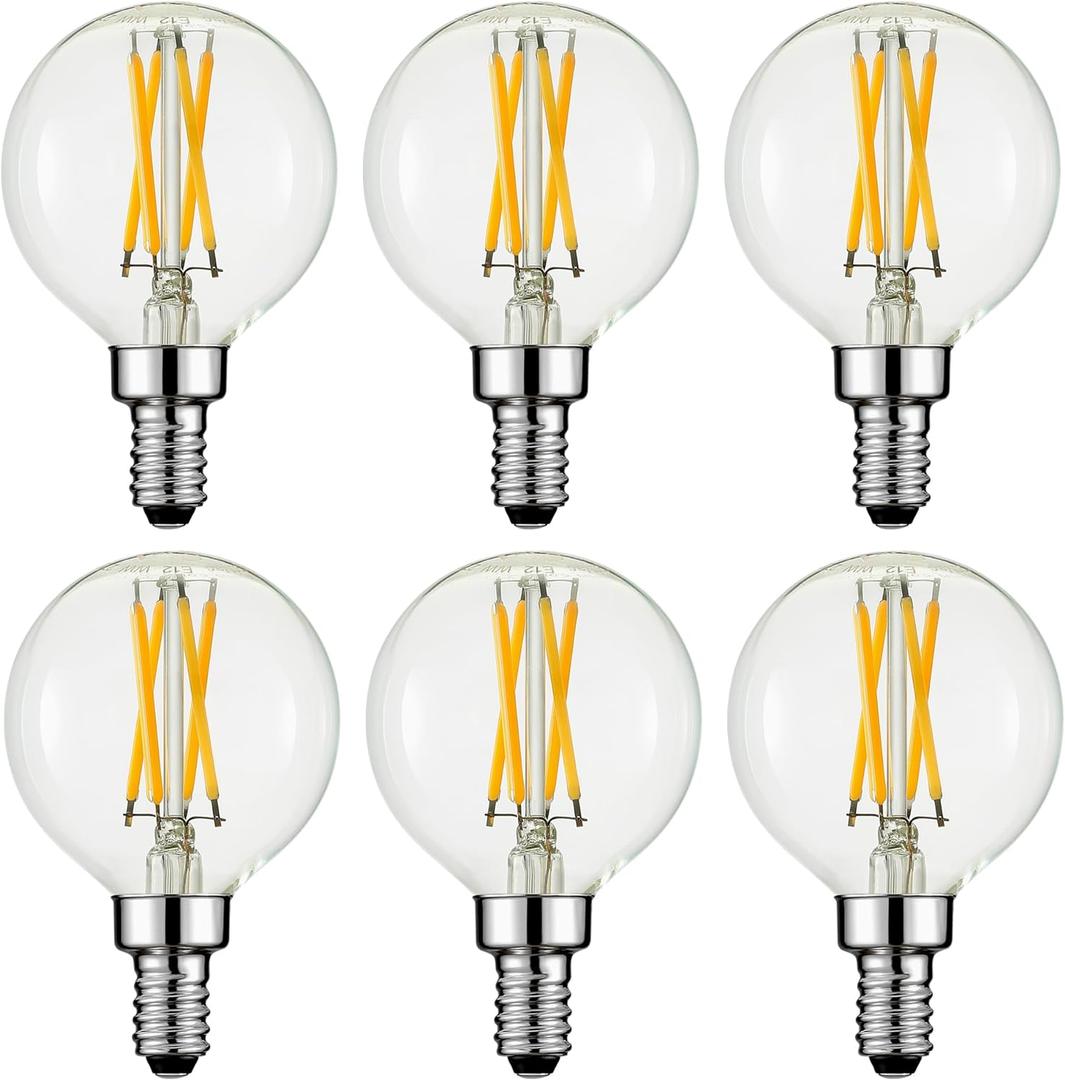 Arberlic G16.5 Light Bulb,4W E12 LED Bulb dimmable Equivalent E12 Candelabra Bulb 40 Watt,Warm White 2700K,400lm,CRI85+,AC120V,Edison Style,Clear Glass,ETL Listed,Pack of 6