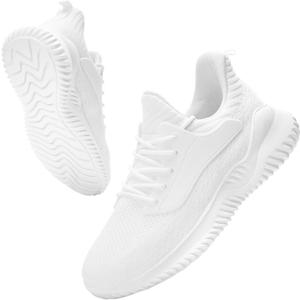 VIPSUPER Womens Tennis Shoes Walking Sneakers - Memory Foam Nursing Running Gym Athletic Workout Slip On Comfort Work Shoe Lightweight All White Size 7.5 US