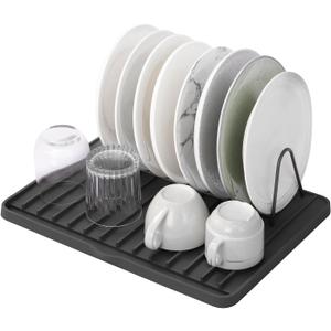 Silicone Dish Drying Mat with Drain Lip, Drying Rack Mat, Non-Slip BPA Free Heat Resistant, Dish Drying Pad for Dishes/Pans/Vegetables/Fruits/Flower Pots, 16" x 12" Black