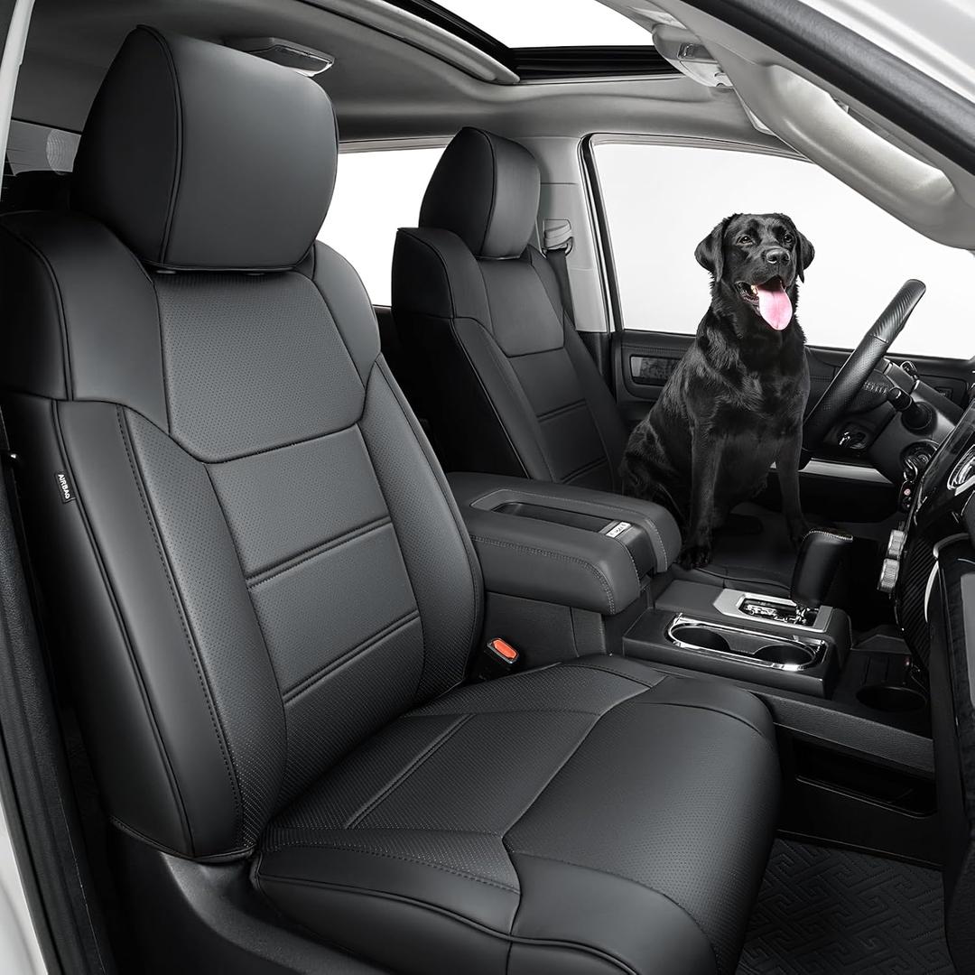 Super Cover for Toyota Tundra Seat Covers 2014-2021(CrewMax only), Full Covered Black Seat Protectors Pickup Truck Leather Seat Cover Set for Tundra 2021 2020 2019 2018 2017 2016 2015 2014 Accessories