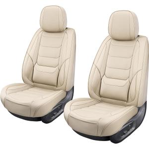 Front Seat Covers for Cars Breathable Leather Seat Covers Waterproof Seat Protectors Universal Fit for Most Automotive Cars SUV Trucks Van (Beige, Front Pair)