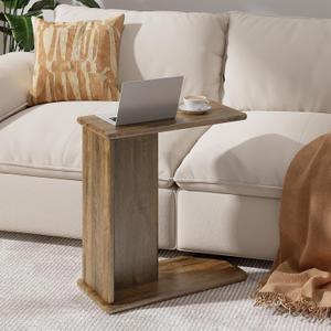 C-Shaped End Table for Couch, Small Side Table, Bedside Table for Sofa, Wooden Nightstand for Living Room Bedroom Laptop Work Desk, Easy Assembly, Rustic Brown, 23.6" D x 11.8" W x 23.6" H, 23.62*11.81*23.62 Inches