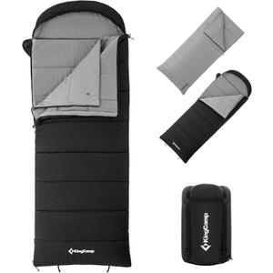 KingCamp 3-in-1 Sleeping Bag for Adults Cold & Warm Weather, XL Size for Big & Tall Individuals, Waterproof, Flannel Lining, Extra Length-Ideal for Camping & Backpacking (Black)
