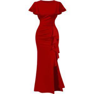 Memoriesea Women's Elegant High Split Ruched Bodycon Mermaid Evening Cocktail Maxi Dress, Small