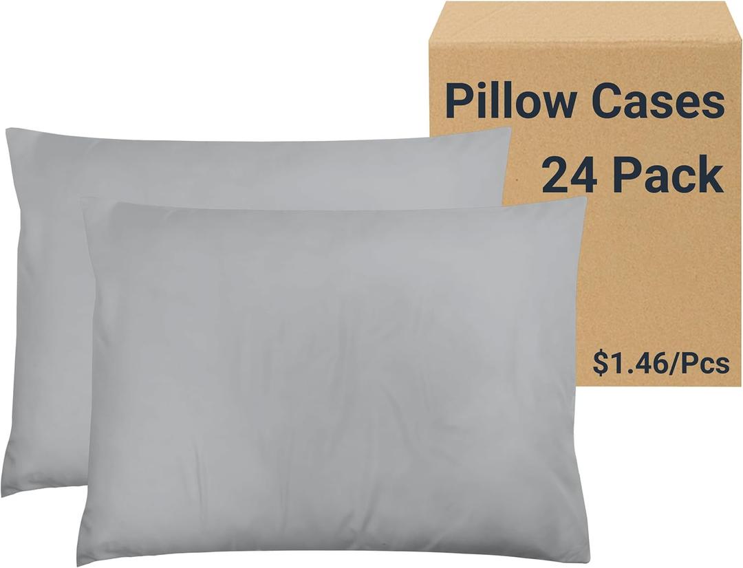 ZPECC Pillow Cases Bulk 24 Pack - Standard Pillowcases with Envelope Closure, Soft Brushed Microfiber Pillow Cover for Hotel Airb&bs Hospital Bedding Essential, Light Gray