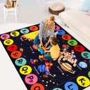 Kids Rug Outer Space Carpet for Playroom, ABC Educational Learning Area Rug, Non-Slip Solar System Road Play Play Rug for Kids Bedrooms, Classroom, Room Decor (Black, 78.7X59 INCH)