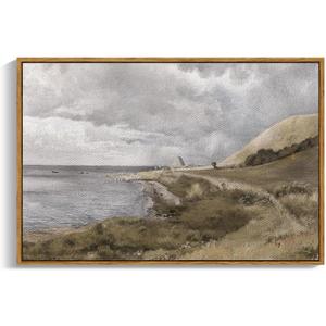 InSimSea Framed Canvas Wall Art, Vintage Decor - Coastal Landscape, Seaside Painting - Rustic Decorations for Living Room & Bedroom, 24"x36"