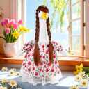 Spring Porch Goose Outfits Floral Dresses with Wig Lace Trim for 23" Cement Statue Outdoor Lawn Yard Decor