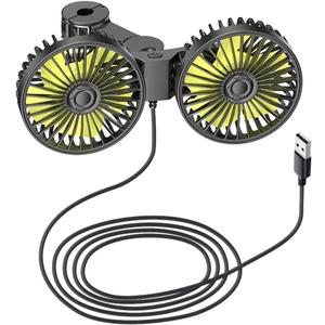 Shkalacar Car Fan Portable Auto Cooling Fan Dual Head 360 Rotatable Vehicle Fan 3 Speeds, Rear Seat Clip-Mount USB Powered Cooling Fan for Car Truck Van SUV Off-Road Vehicle