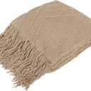 PAVILIA Tan Taupe Knit Throw Blanket for Couch, Twin Bed, Soft Knitted Farmhouse Sofa Throw for Living Room, Lightweight Decorative Fall Blanket for Chair, Outdoor Textured Boho Blanket, 60x80