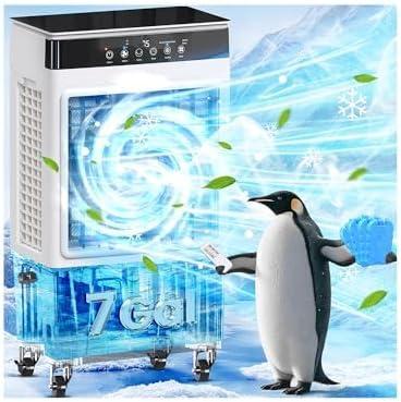 Swamp Cooler Air Conditioner with Dry Burn Protection, 4-in-1 Evaporative Air Cooler with 7-Gal Water Tank, 4 Modes, 3 Speeds, Remote, 12H Timer, Portable Windowless AC for Bedroom Home Office