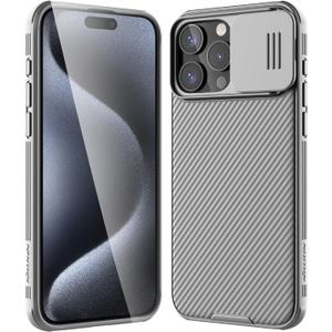 Nillkin for iPhone 15 Pro Case with Sliding Camera Cover, Slim Shockproof Protective Phone Case, [Upgraded Lens Protection], [Hard PC+TPU Bumper], [Anti-Fingerprint], 6.1" 2023, Gray Titanium