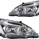 Torchbeam Headlights Assembly Compatible with 2003 2004 2005 2006 2007 Honda Accord OE Style Headlamp Replacement Chorme Housing Clear Reflector Headlight Assemblies Driver & Passenger Side
