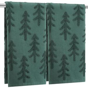 Breling 2 Pcs Minimalist Christmas Hand Towels Green Christmas Trees Bathroom Decorative Towels 100% Cotton Absorbent Jacquard Weave Bath Decor Winter Holiday Bathroom Decor Xmas Gifts 13.7''x29.5''