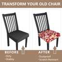 Stretch Dining Chair Seat Covers Set of 4,Dining Chair Slipcovers, Floral Printed Chair Covers,Soft Fabric Washable Upholstered Chair Seat Protector, No Rear Covers for Home Kitchen Dining Room (Redflame Flowers)