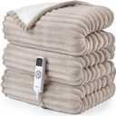 Hansleep Heated Blanket Electric Blanket Throw, Heating Blanket with 9 Heating Levels and 10-Hour Timer Auto Shut Off, Washable Soft Warm Winter Blanket, 50 x 60 Inches, Linen (Lien)