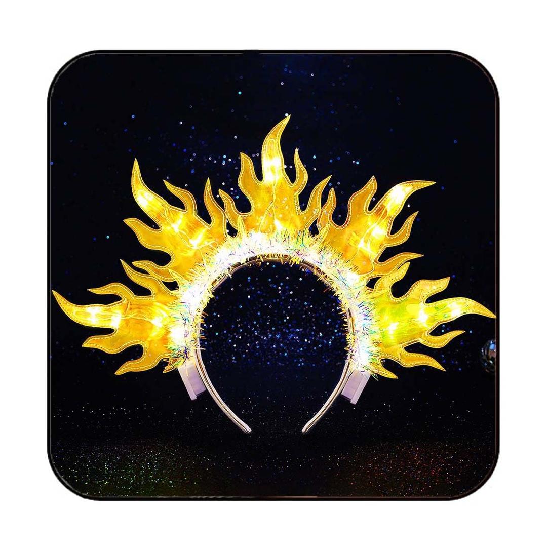 Light Up Sun Headband Glowing LED Fire Headpiece Flame Party Costume Hair Accessories for Women (One Size, Yellow)