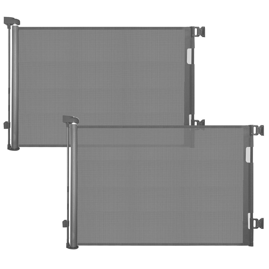 (2 Pack) Retractable Baby Gate for Stairs & Doorways,55" Wide x 33.6" Tall Easy Installation Mesh Dog Gate for Indoor & Outdoor Use,Pet and Dog Safety Gate for Hallways(Grey)
