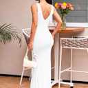 BORIFLORS Women's Sexy V Neck Bodycon Maxi Cocktail Dress Mesh Sleeveless Beach Wedding Guest Long Formal Dresses, Medium, White