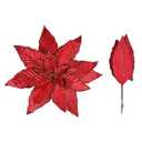 SHACOS 10 pcs 9.8" Large Glitter Poinsettia Flowers Stems Clips Velvet Fabric Floral Picks Christmas Flowers Christmas Tree Ornaments Wreath Garland Decoration, Red