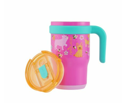 Reduce® Mug Poochy Pals Stainless Steel Insulated Mug with Temperature Adjusting Lid - Dual-Wall Vacuum, Cupholder Friendly - Keeps Drinks Hot, 14oz