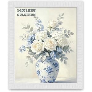 GULETHUN 14x18 Picture Frame, Ornate Ridged Embossed White Poster Frame, 14x18in