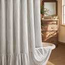 Farmhouse Shower Curtain with Ruffle Hem Linen Shower Curtains for Bathroom Country Vintage Rustic Natural Fabric, Cream-Black Stripe 48" W x 72" L