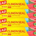 Glad Cling N Seal Plastic Wrap for Food, Airtight Seal, 300 Square Foot Roll (Pack of 4)