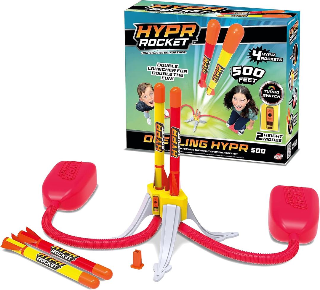 Flybar Hypr Rocket Launcher for Kids - Patented Design, Reach up to 500 Feet, Dual Pack with 2 Launchers & 4 Rockets, Connectable, Indoor/Outdoor Toys and Games, 2pcs