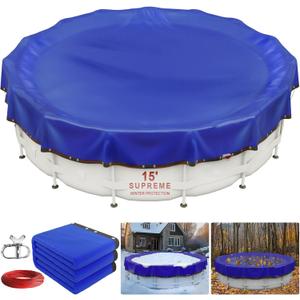 New Upgrade Winter Pool Cover 15 ft Round for Above Ground Pools, Extra Thick Durable Above Ground Swimming Pool Protection Cover, Encryption Grommets, Cold and UV Resistant with Premium Winch, Cable