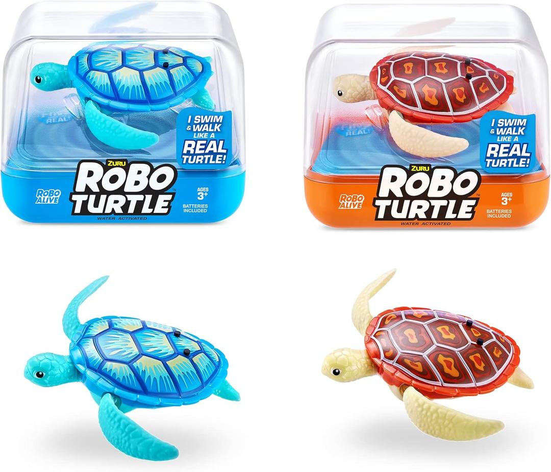 ROBO ALIVE Robo Turtle Robotic Swimming Turtle (Orange + Blue) by ZURU Water Activated, Comes with Batteries, (2 Pack)