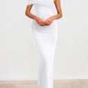 PRETTYGARDEN Women's 2026 Wedding Guest Cocktail Dresses One Off the Shoulder Ruched Bodycon Formal Maxi Party Summer Outfits (White, L)