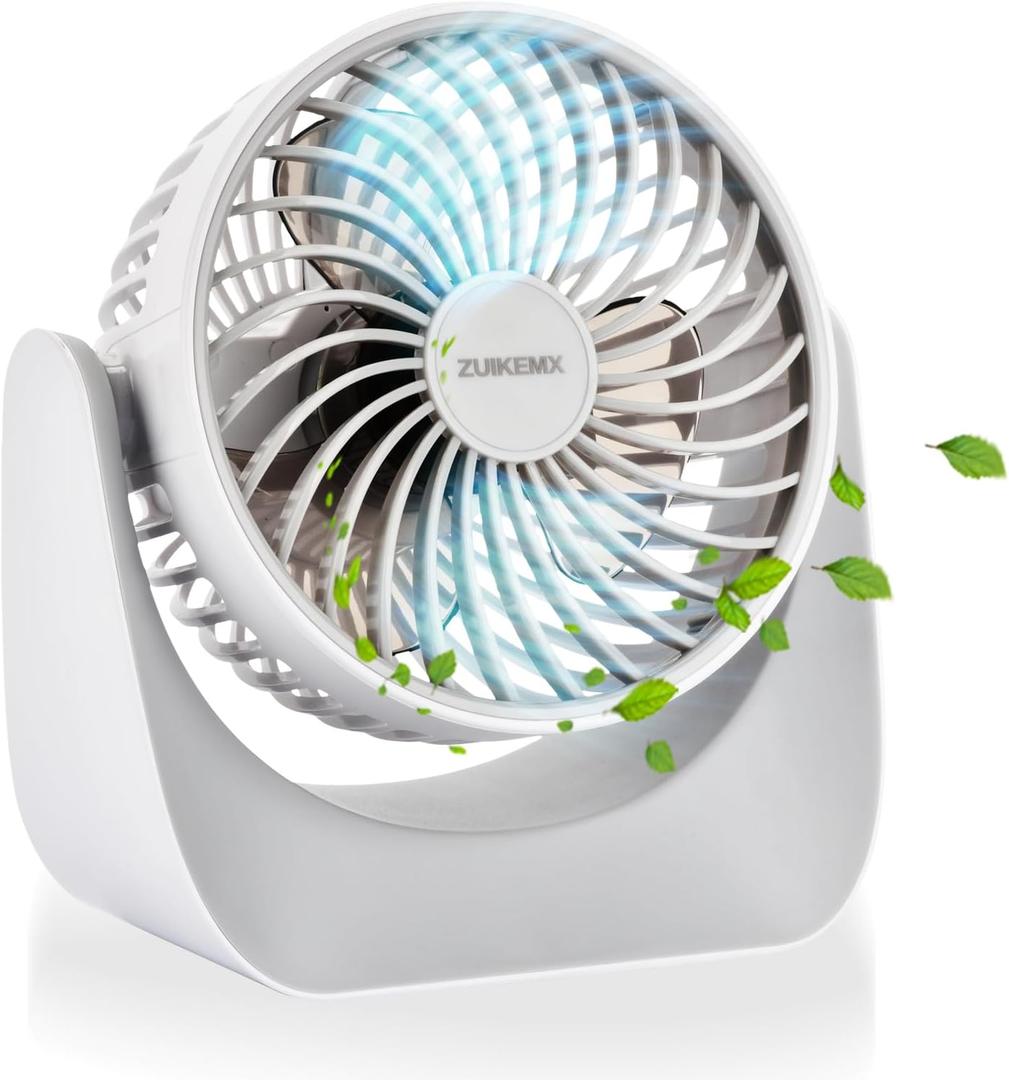 Desk Fan with Strong Airflow, 6.8 Inch Quiet Small Portable Table Fan, Brushless motor, 3 Speed Settings, 360 Adjustable Tilt Head, Rechargeable, Battery Powered Fan for Home or Office, Travel