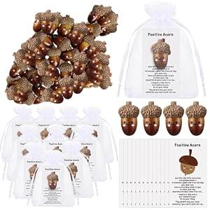 Huwena 60 Set Employee Appreciation Positive Artificial Acorns Gift Bulk Thank You Gift Fall Party Favor Resin Acorns with Card Organza Bag for teacher staff Coworker Team Volunteer