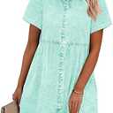 GRAPENT Button Down Denim Dress for Women Babydoll Tiered Short Sleeve Jean Shirt Dresses Color Verdant Green Size Large Size 12 to 14